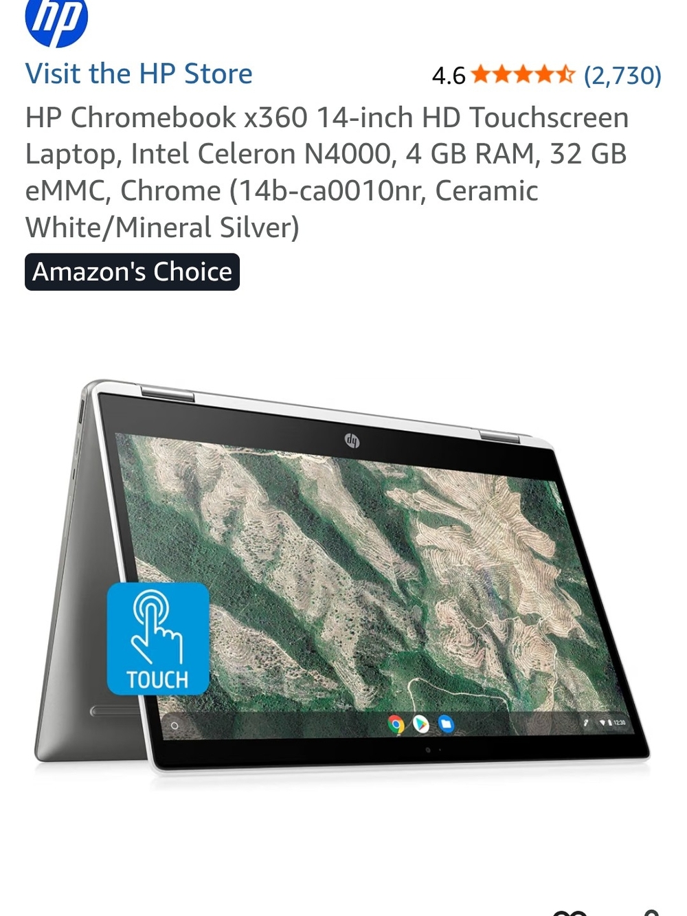 HP Chromebook x360 14-inch Touchscreen Laptop - Ceramic White / Mineral Silver
